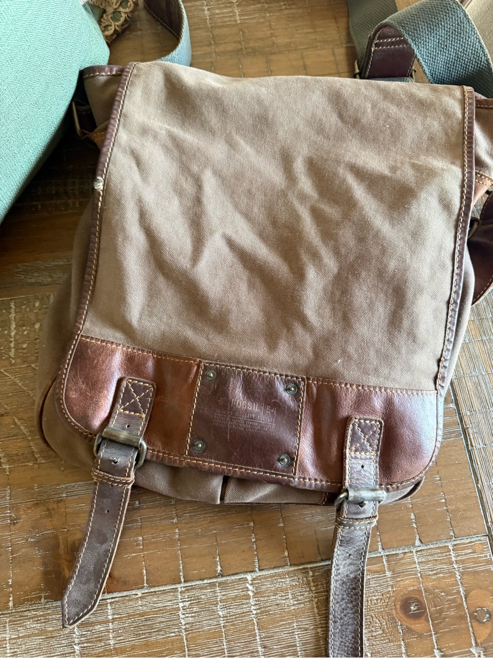 Fossil Brown Canvas and Leather Messenger Bag